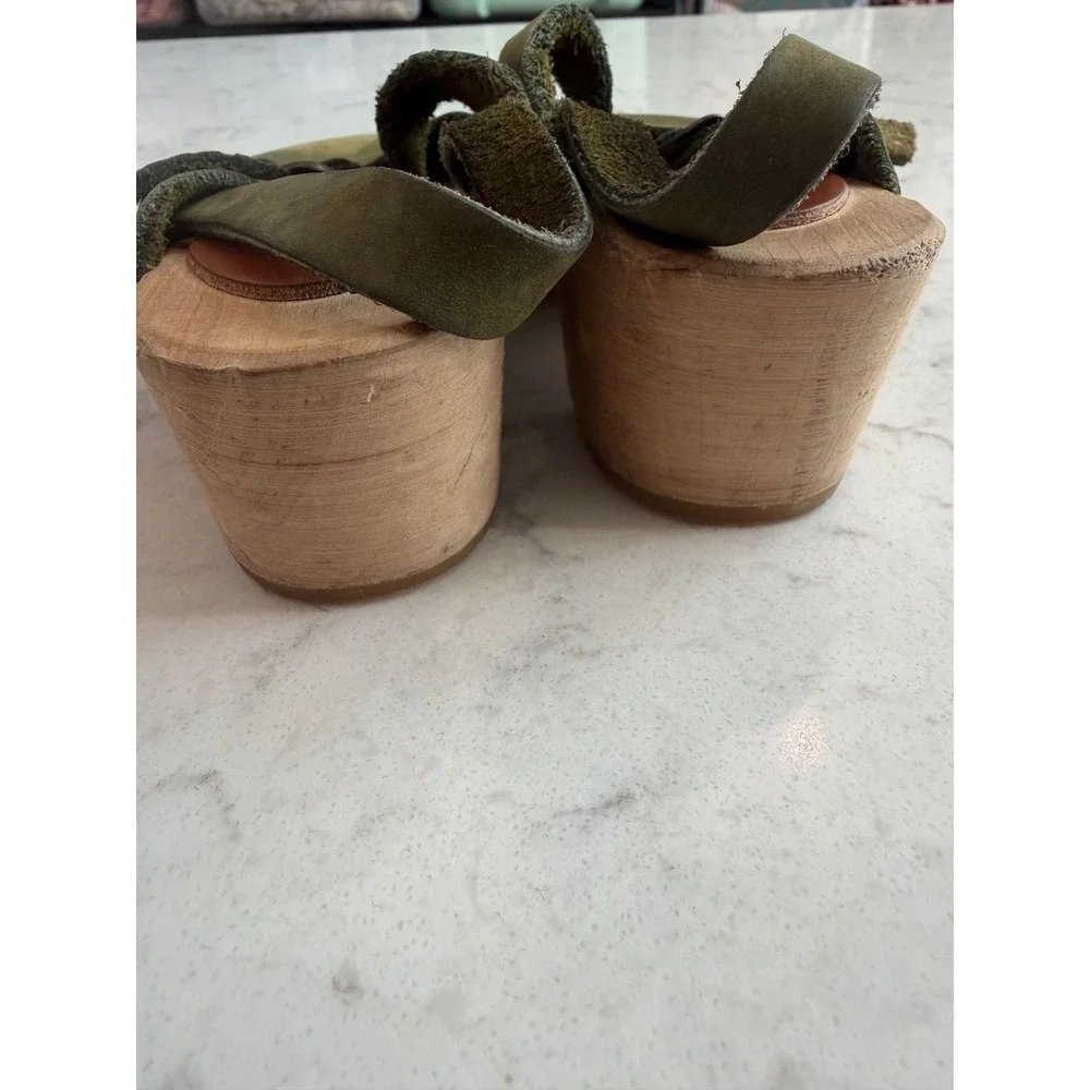 7.Mabo Kids Olive Green Suede Wooden Clogs Made in Sweden EU 27 US 10